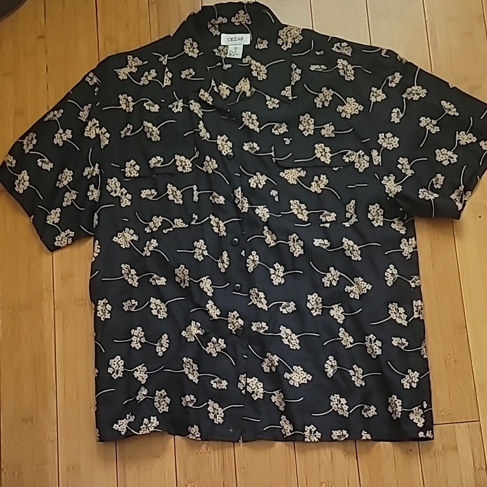 Blouse Short sleeve Button down 100% silk SZ L